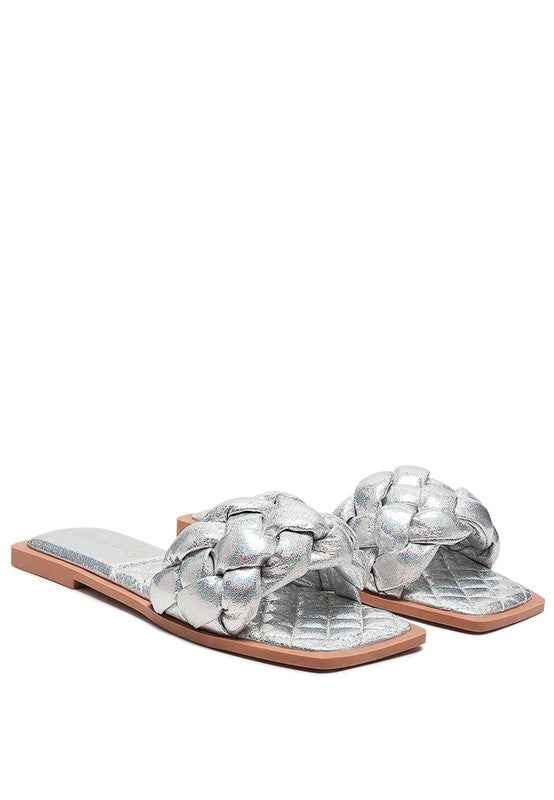 Always24 PU QUILTED SLIDES IN WOVEN STRAPS