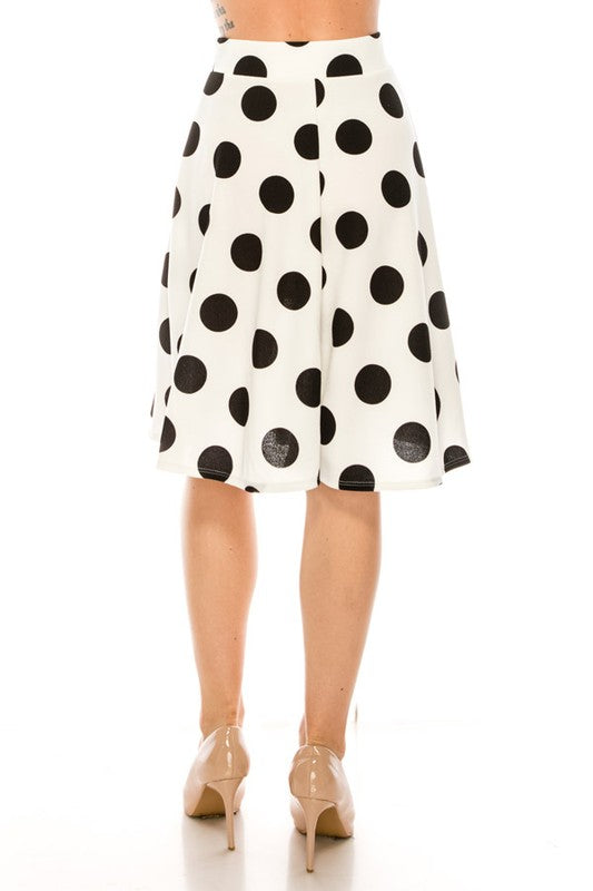 Polka dot printed high waisted knee length skirt - Always24