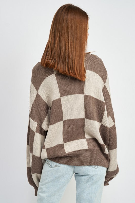 CHECKERED SWEATER WITH BUBBLE SLEEVES - Always24