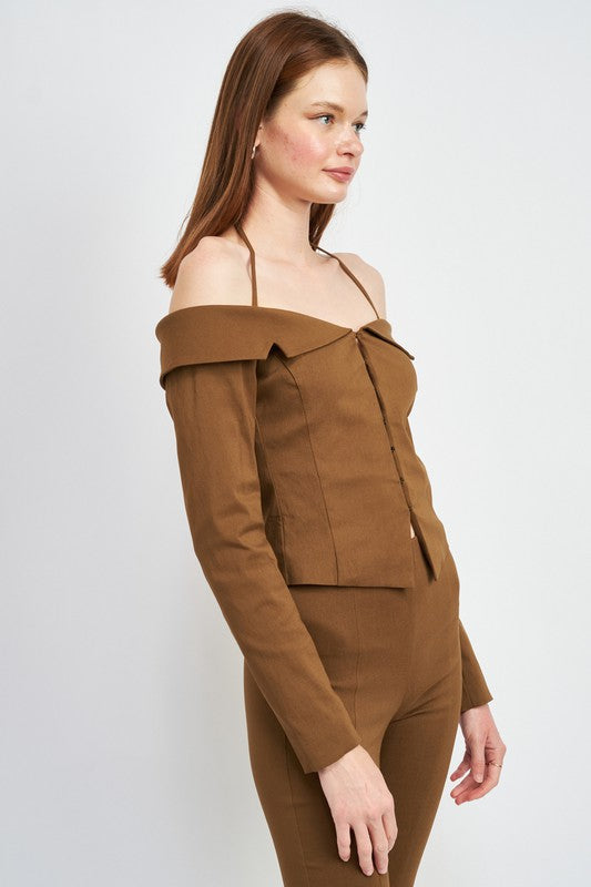 SPAGHETTI STRAP OFF SHOURLDER TOP - Always24