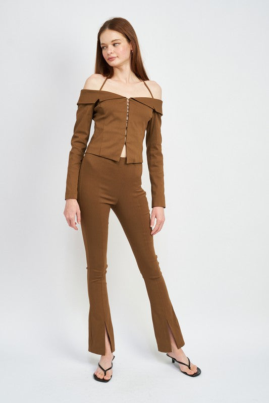 HIGH WAIST PANTS WITH FRONT SLITS - Always24