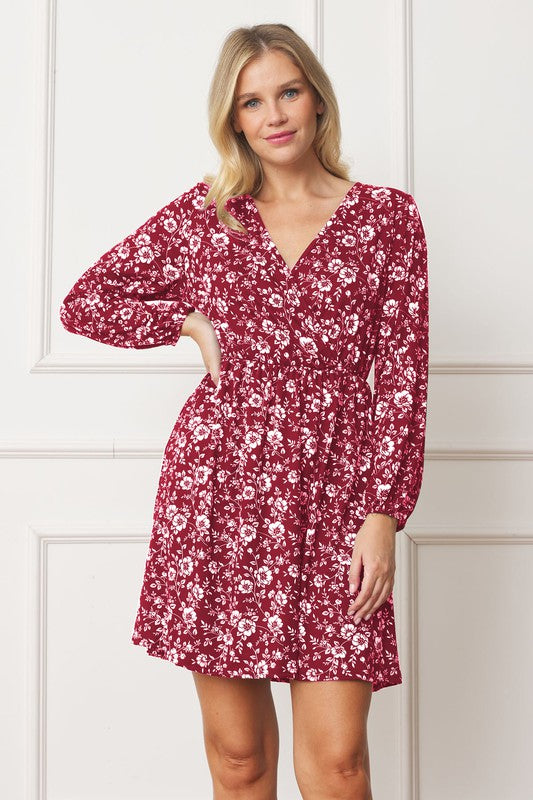 V-Neck Flowy Floral Mini Dress - Stylish & Comfortable - EG Fashion - Always24