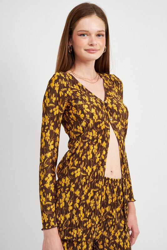 Always24 BUTTON FRONT PRINTED PLISSE TOP - Always24