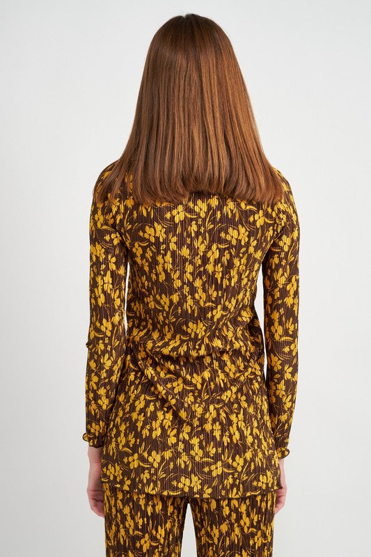 Always24 BUTTON FRONT PRINTED PLISSE TOP - Always24