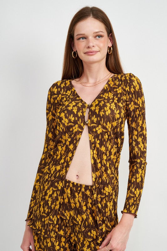 Always24 BUTTON FRONT PRINTED PLISSE TOP - Always24