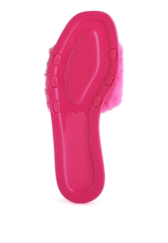 Always24 Faux Fur Diamante Detail Jelly Flats