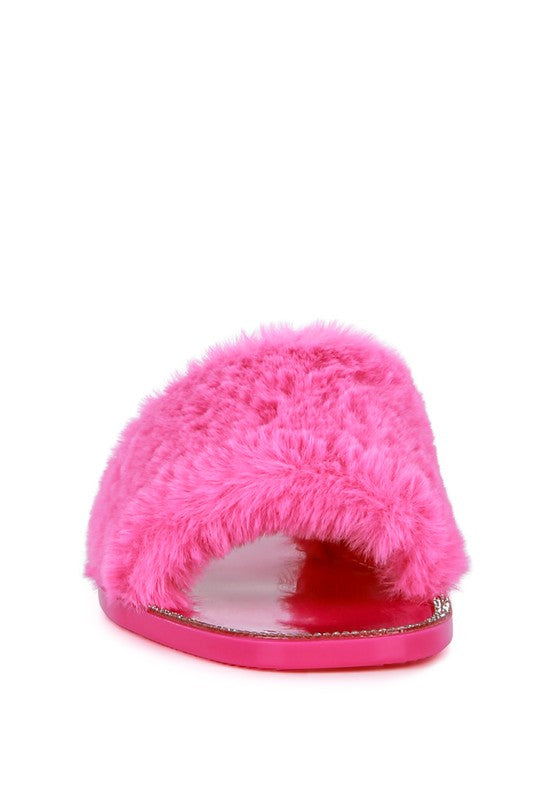 Always24 Faux Fur Diamante Detail Jelly Flats