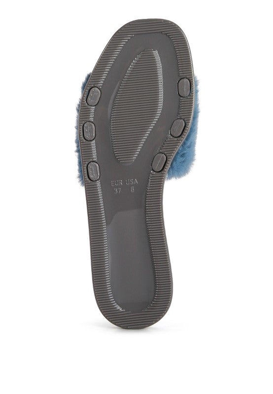 Always24 Faux Fur Diamante Detail Jelly Flats