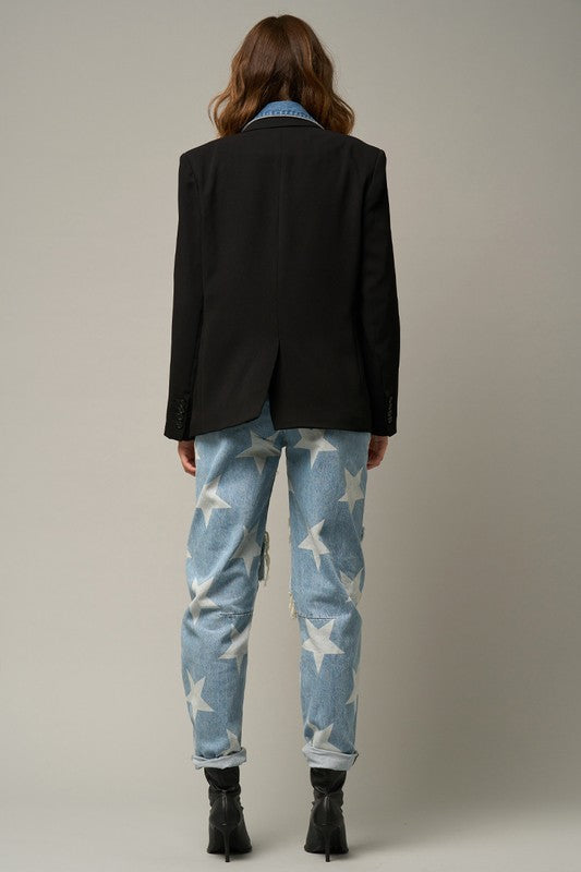 STAR PRINT SLOUCH JEANS - Always24