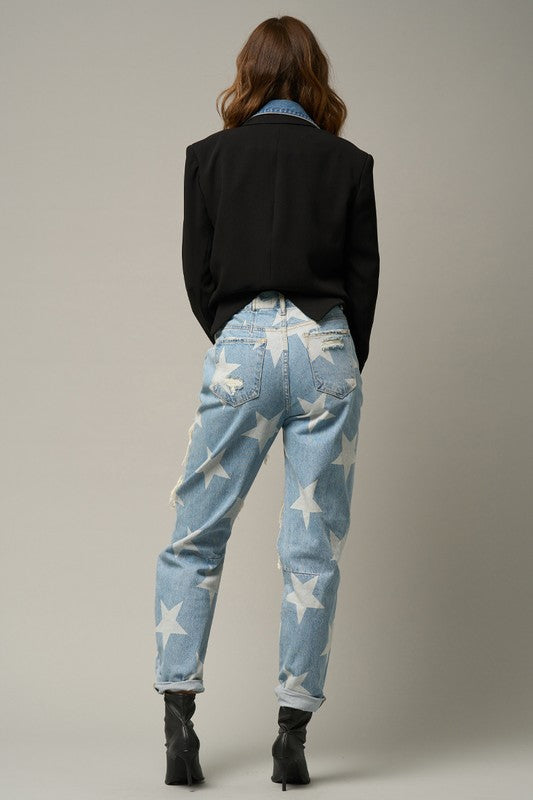 STAR PRINT SLOUCH JEANS - Always24