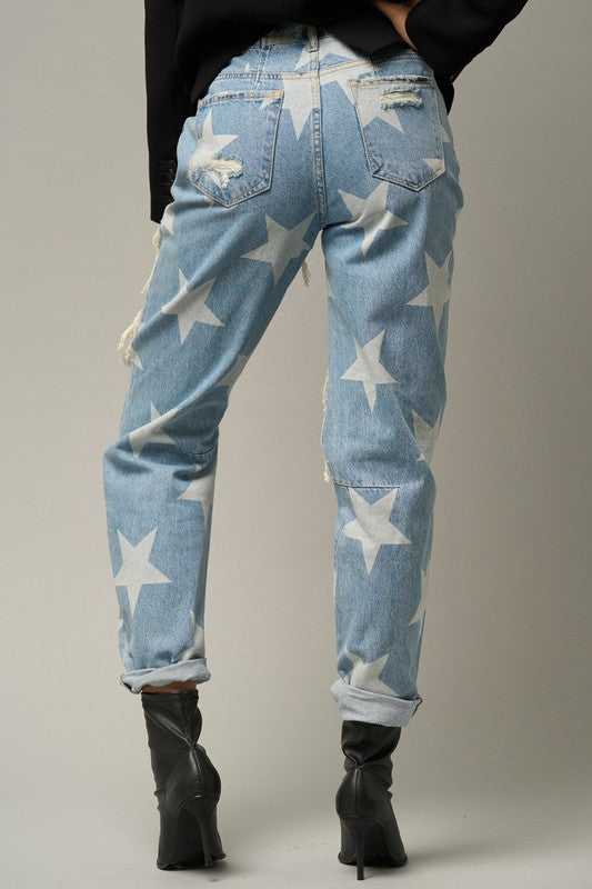 STAR PRINT SLOUCH JEANS - Always24