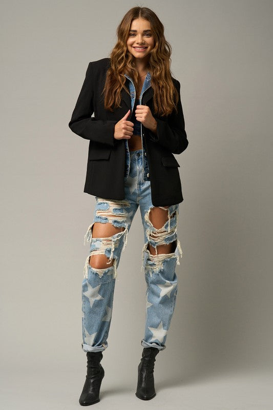 STAR PRINT SLOUCH JEANS - Always24
