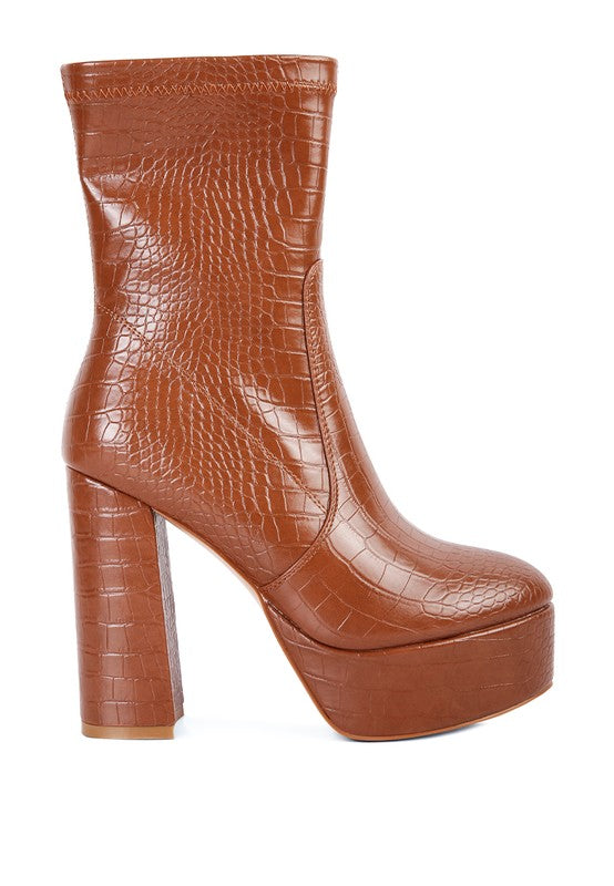 Always24 High Heeled Croc Pattern Ankle Boot