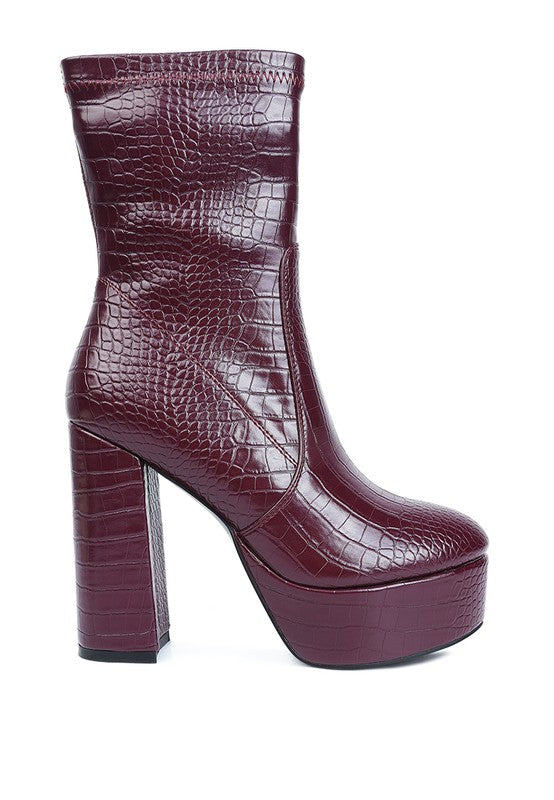 Always24 High Heeled Croc Pattern Ankle Boot