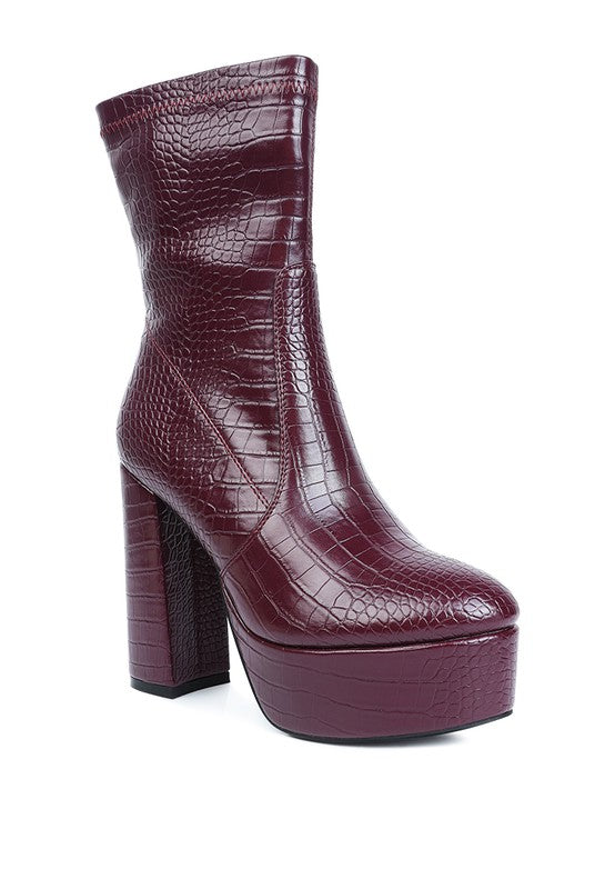 Always24 High Heeled Croc Pattern Ankle Boot