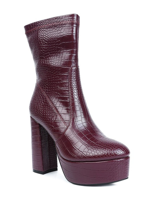 Always24 High Heeled Croc Pattern Ankle Boot