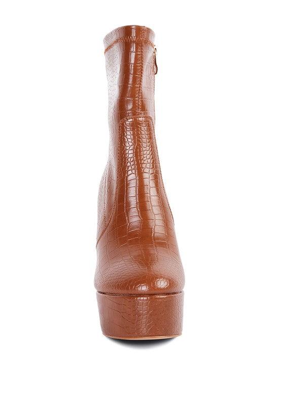 Always24 High Heeled Croc Pattern Ankle Boot
