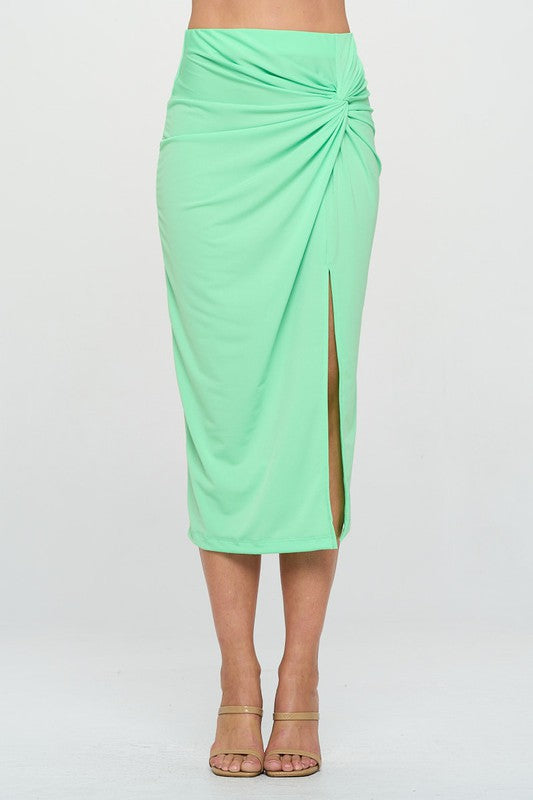 Made in USA Midi Skirt with Front Knot and Slit - Always24