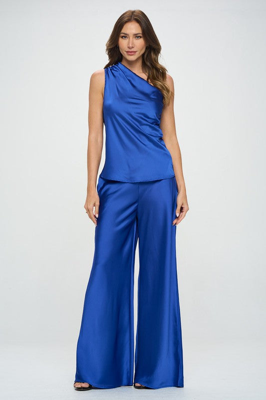 Silky Satin One Shoulder Ruched Top - Always24