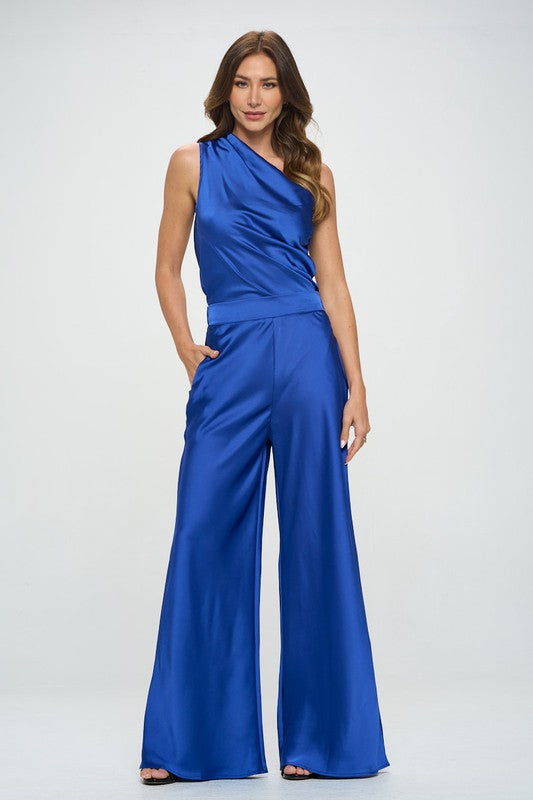 Silky Satin One Shoulder Ruched Top - Always24