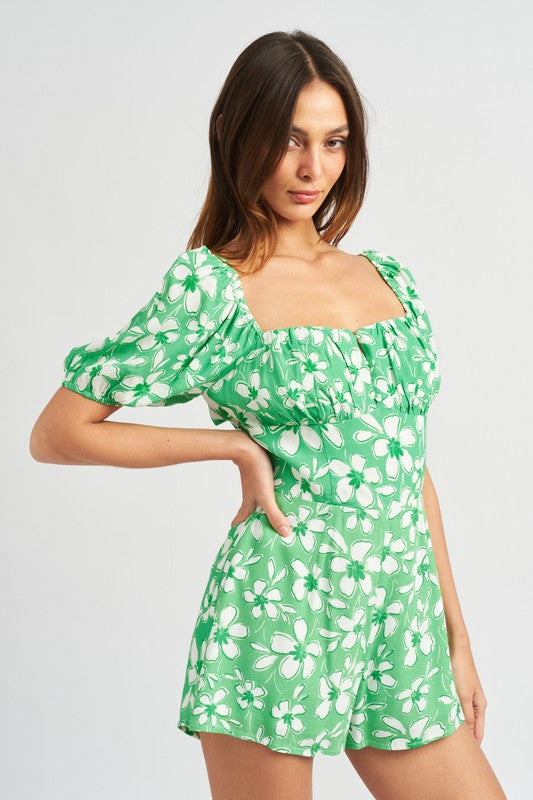 Always24 BUBBLE SLEEVE FLORAL ROMPER - Always24