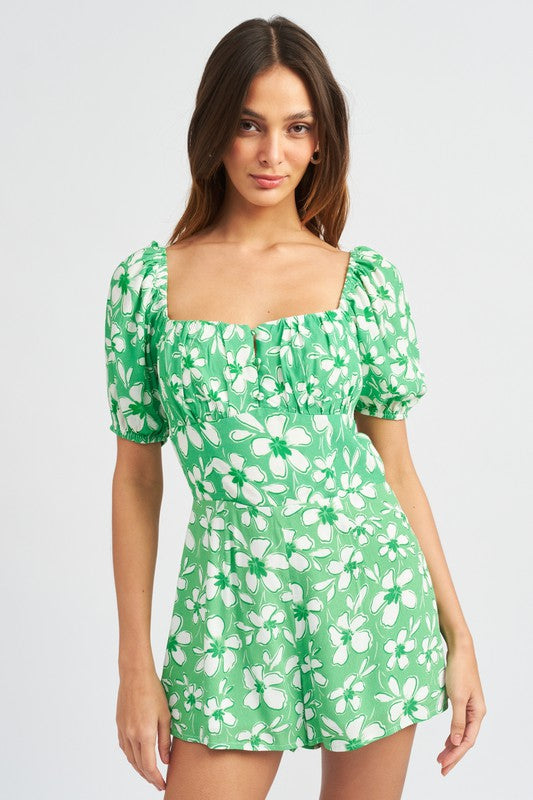 Always24 BUBBLE SLEEVE FLORAL ROMPER - Always24
