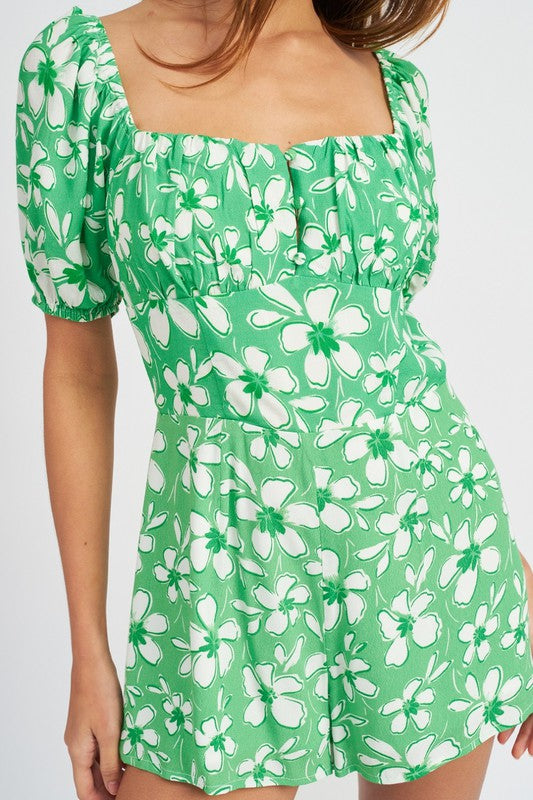 Always24 BUBBLE SLEEVE FLORAL ROMPER - Always24