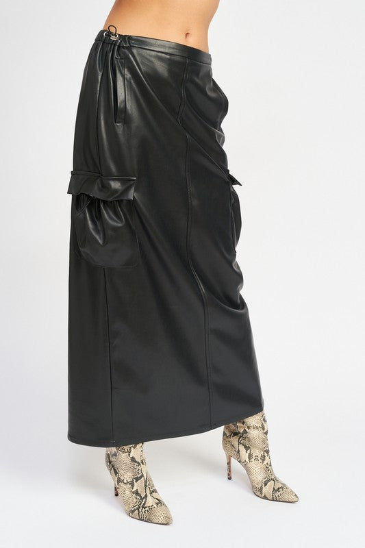LEATHER CARGO MAXI SKIRT - Always24
