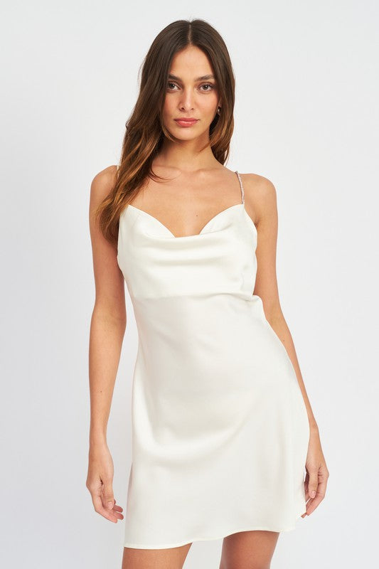 RHINESTONE STRAP MINI SLIP DRESS - Always24