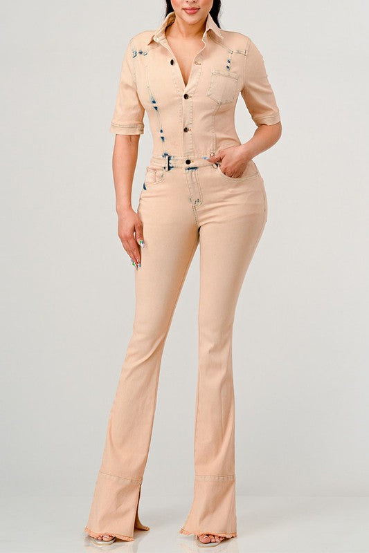 Always24 WASHED DENIM HALF SLEEVE JUMPSUIT - Always24