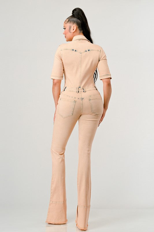 Always24 WASHED DENIM HALF SLEEVE JUMPSUIT - Always24