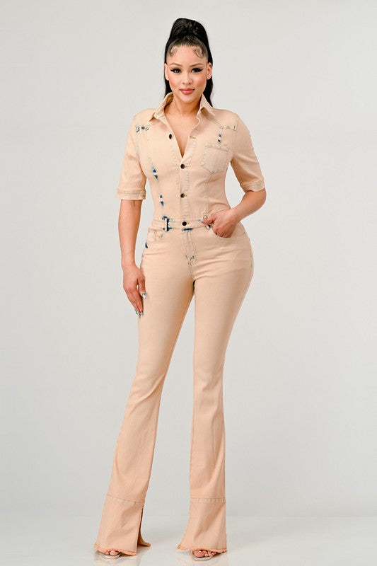 Always24 WASHED DENIM HALF SLEEVE JUMPSUIT - Always24