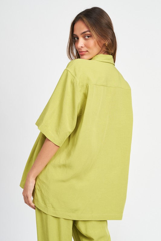 BUTTON UP OVERSIZED SHORT SLEEVE SHIRT - Always24