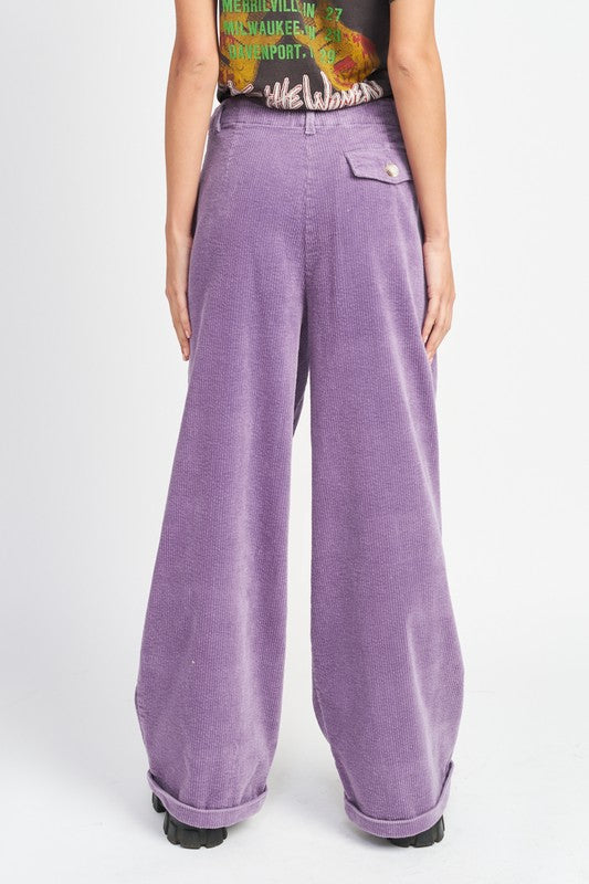 WIDE LEG CORDUROY PANTS WITH POCKETS - Always24