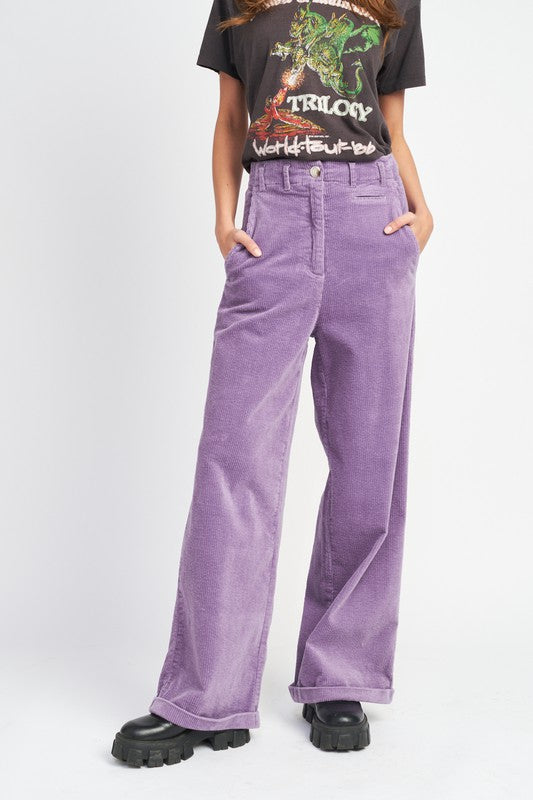 WIDE LEG CORDUROY PANTS WITH POCKETS - Always24