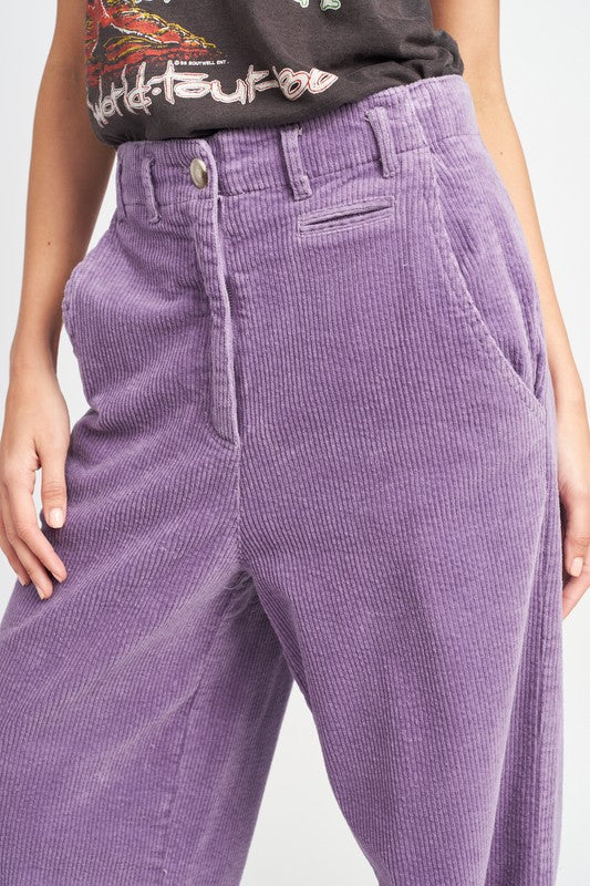WIDE LEG CORDUROY PANTS WITH POCKETS - Always24