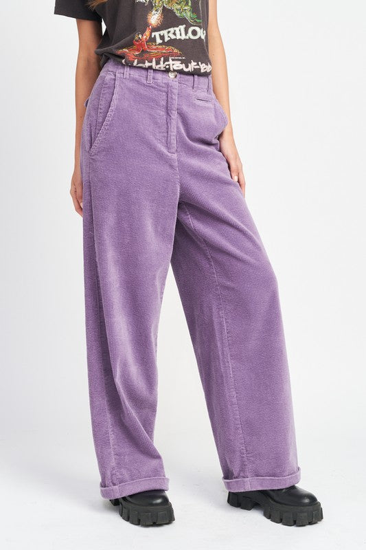 WIDE LEG CORDUROY PANTS WITH POCKETS - Always24