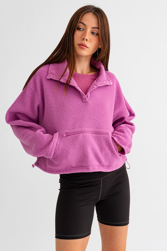 Always24 Pocket Detail Boxy Fleece Pullover Sweater