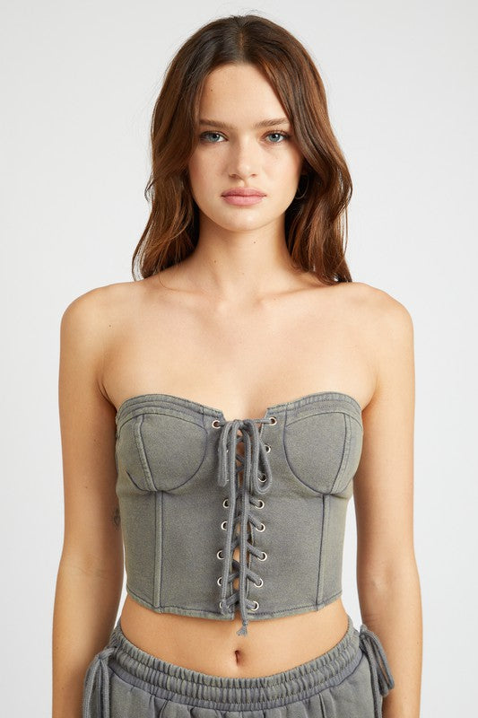 FRENCH TERRY STRAPLESS BUSTIER TOP - Always24