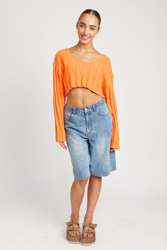 WIDE RIB LONG SLEEVE V NECK TOP - Always24