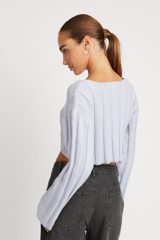 WIDE RIB LONG SLEEVE V NECK TOP - Always24