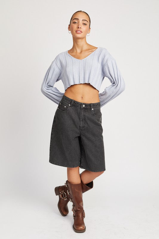 WIDE RIB LONG SLEEVE V NECK TOP - Always24
