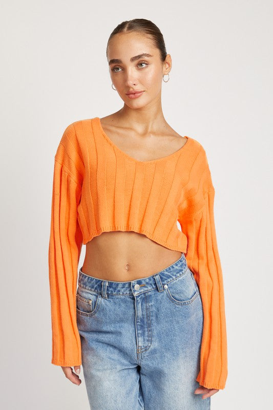 WIDE RIB LONG SLEEVE V NECK TOP - Always24
