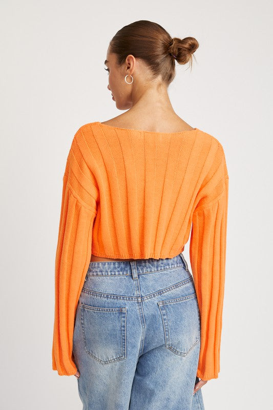 WIDE RIB LONG SLEEVE V NECK TOP - Always24