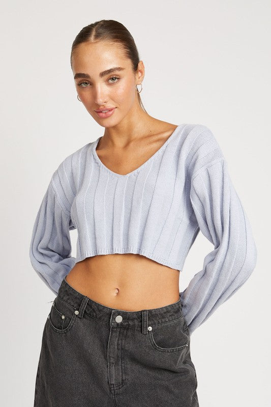 WIDE RIB LONG SLEEVE V NECK TOP - Always24