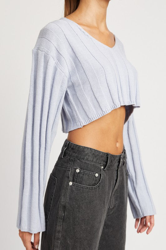 WIDE RIB LONG SLEEVE V NECK TOP - Always24
