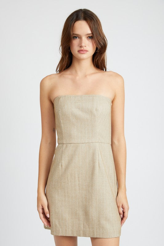 PINSTRIPE TUBE MINI DRESS - Always24