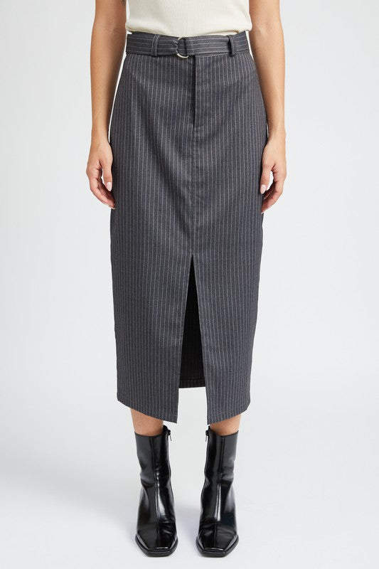 PINSTRIPE MIDI SKIRT WITH SLIT - Always24