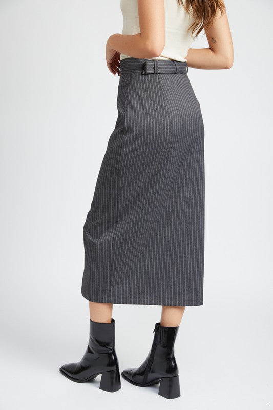 PINSTRIPE MIDI SKIRT WITH SLIT - Always24