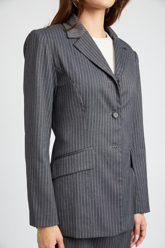 PIN STRIPED BLAZER JACKET - Always24